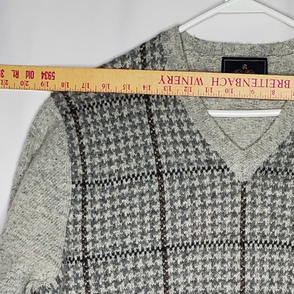Vtg Brooks Brothers 90s Shetland Wool Sweater Mens Large Gray V-neck Houndstooth - Picture 7 of 9